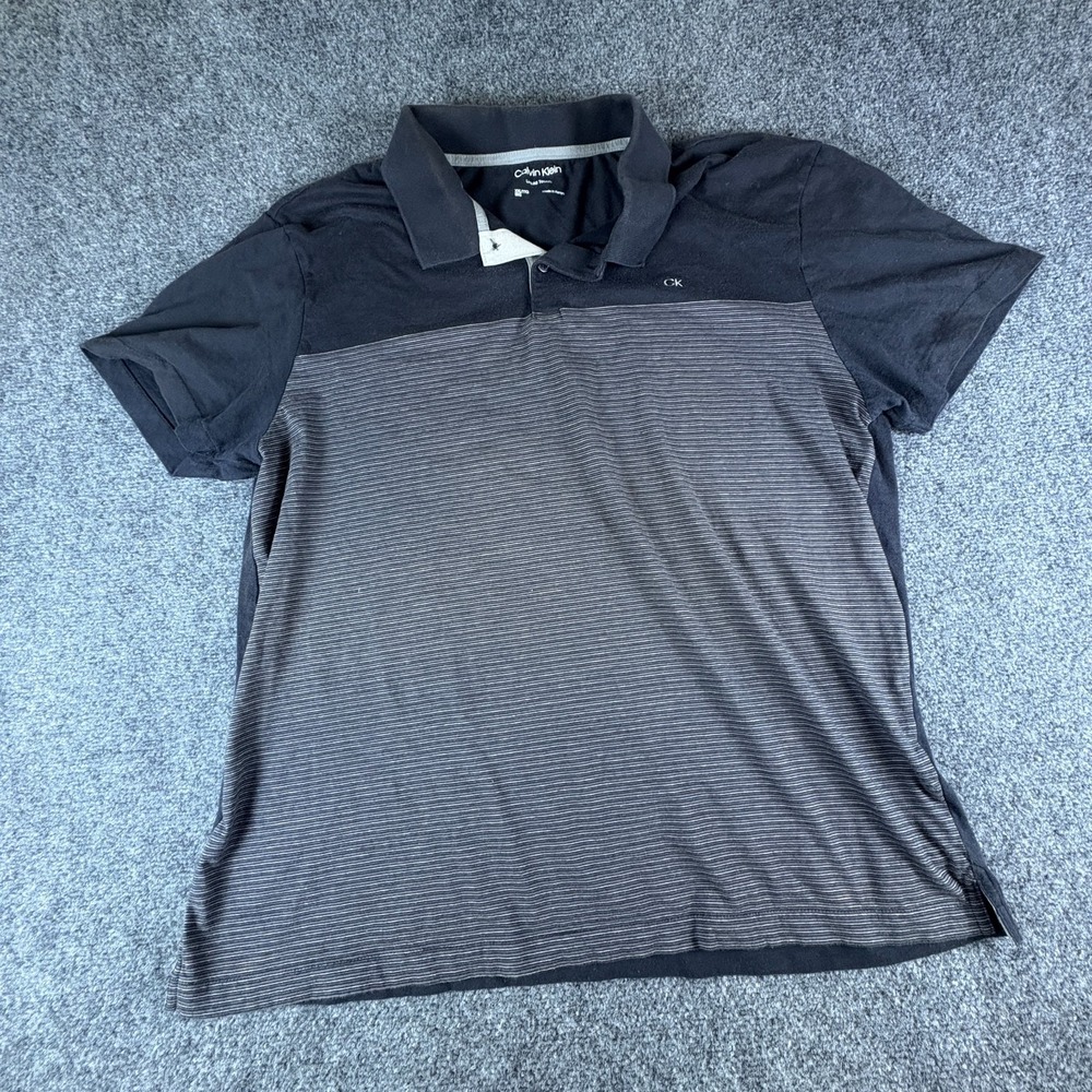 Calvin Klein Liquid Touch Polo Shirt Mens 2XL Gray Striped Performance Tennis